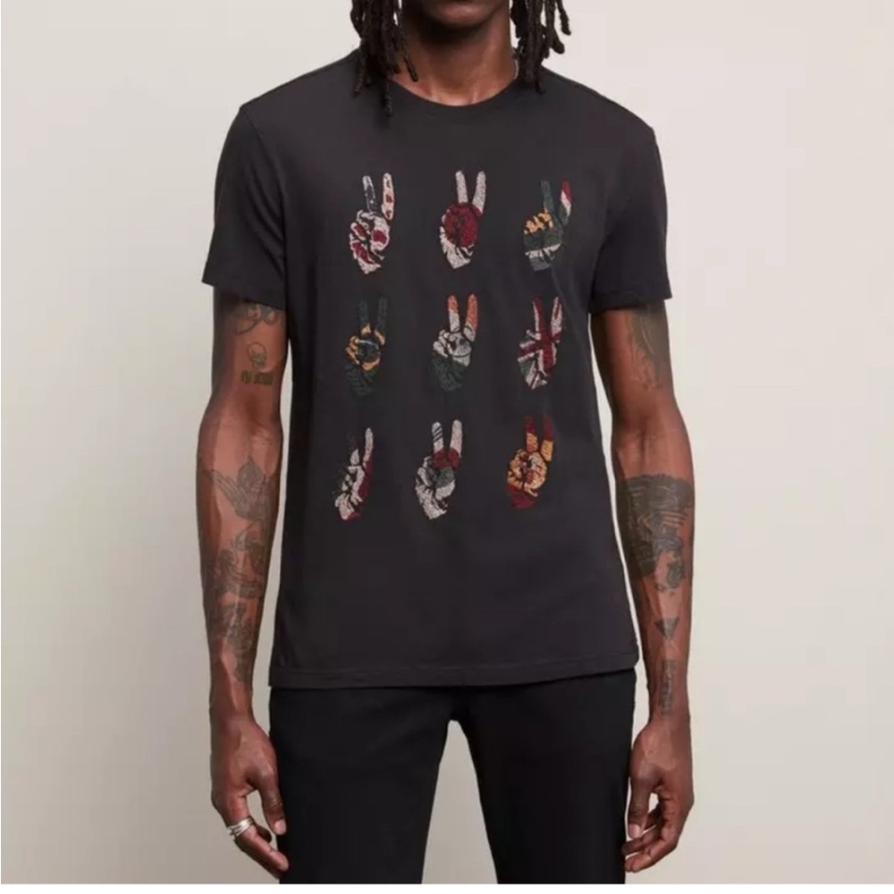 John Varvatos Men’s Embroidered Peace Hands Black T-shirt